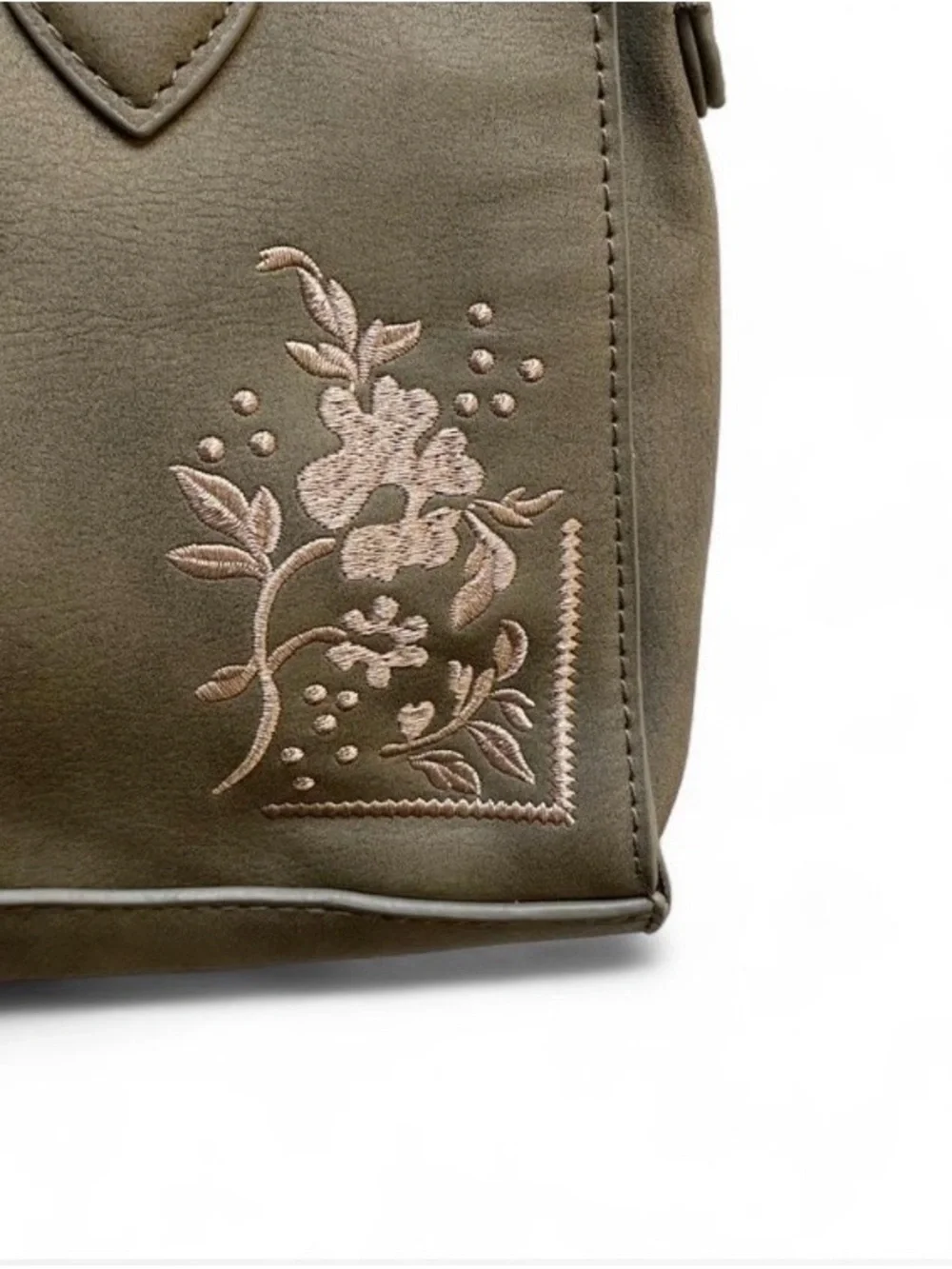 Universal Thread Olive Green Satchel with Floral Embroidery - Picture 3 of 6